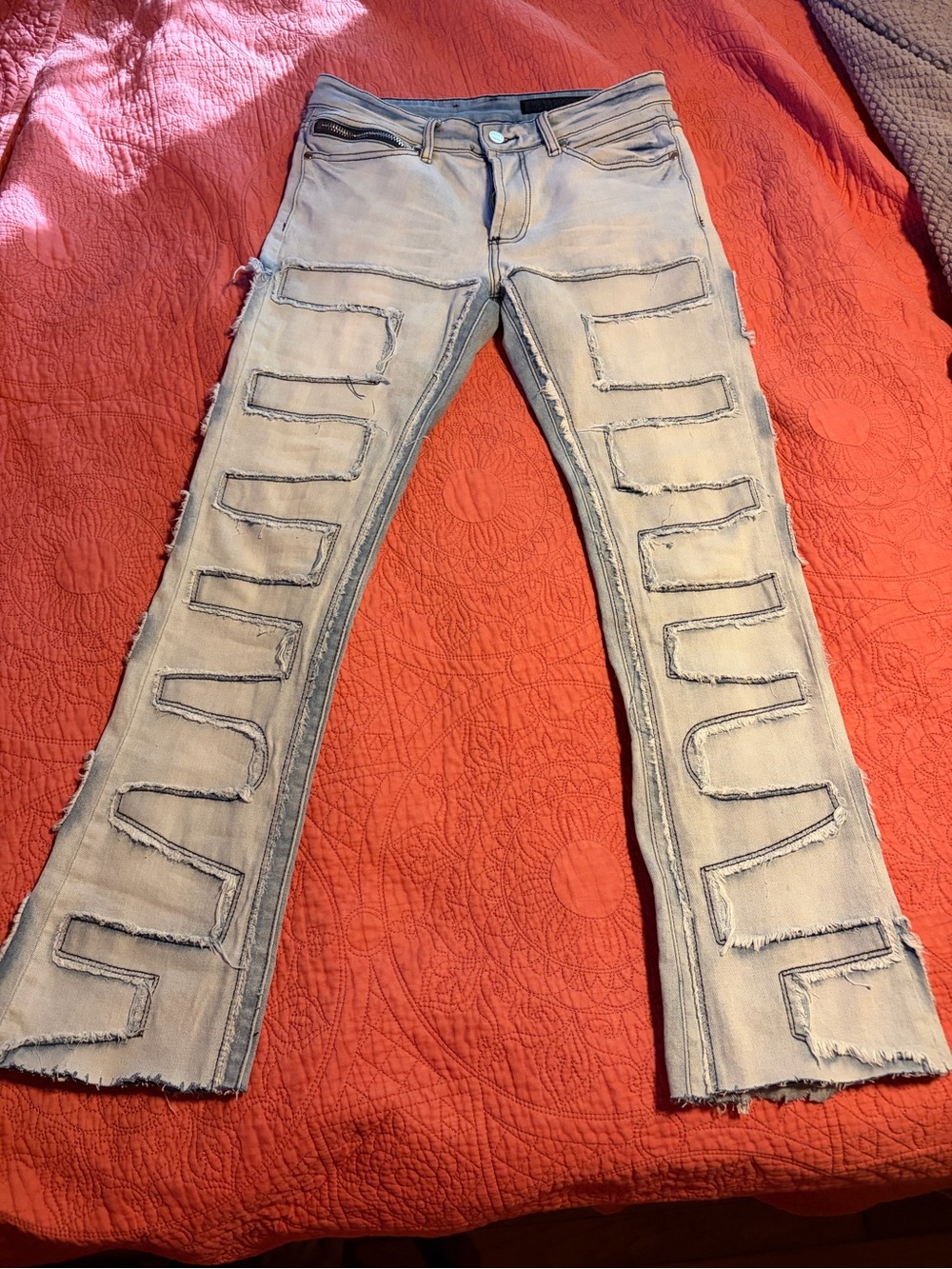 Women's Rockstar Distressed Light Blue Patch Detail Flared Jeans Size 30
